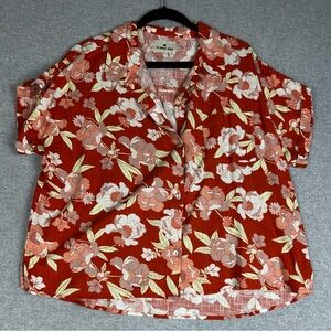 Normal Brand Shirt Womens XL Red Floral Button Up Short Sleeve Hawaiian Vacation